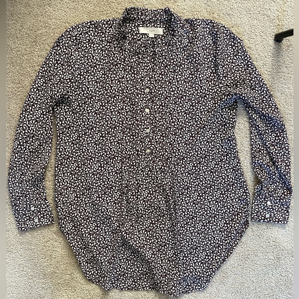 Plum Colored Loft Floral Tunic Blouse